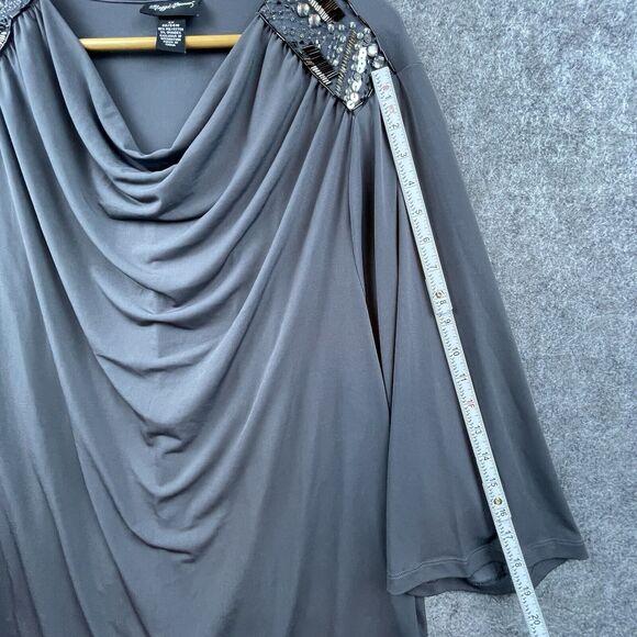 Maggie Barnes Blouse Womens 2X 22/24W Grey Sequin Flowy Drape Stretch Career - Picture 6 of 7